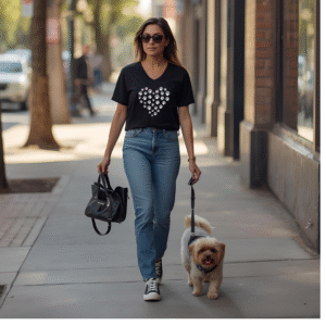 women’s relaxed v neck t shirt w/ heart paw